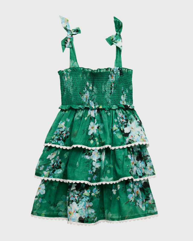 Girl's Everley Floral-Print Smocked Dress, Size 1-12